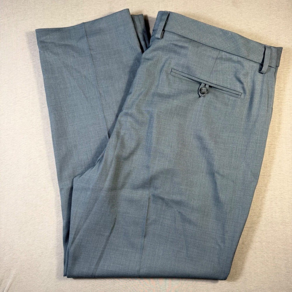 Tahari Mens Dress Pants Blue Gray Flat Front Straight Leg 40x30 TM31DP801